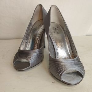 Adrianna Papell 3 1/2 inch heel peep toe grey dress shoes